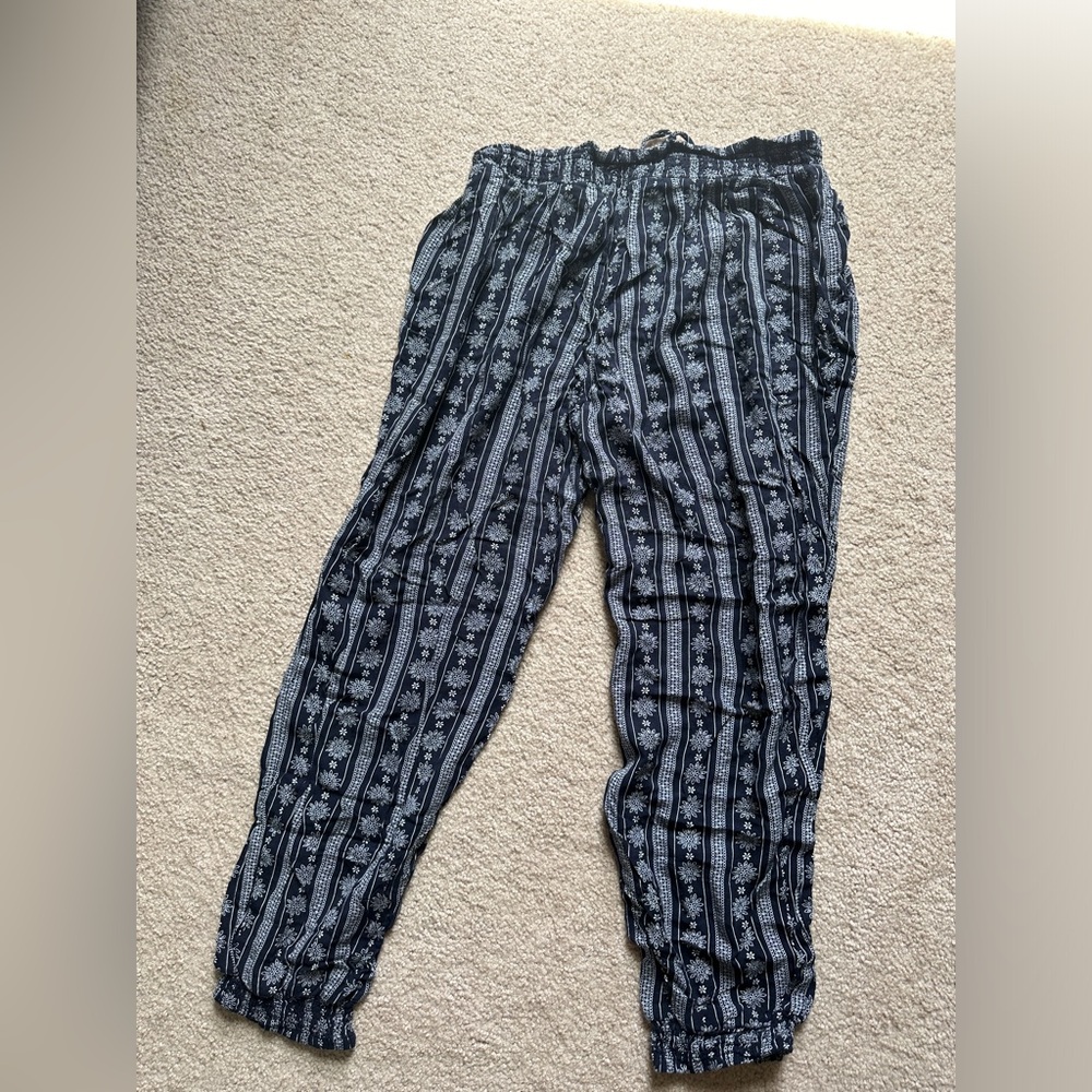 Navy Blue and White Patterned Women's Pants - Picture 9 of 10